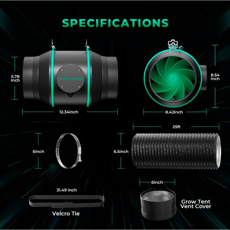 Mars Hydro iFresh 6 Zoll Smart Inline Rohrventilator Set