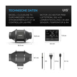 AC Infinity CLOUDLINE PRO T4, leises Inline-Lüftersystem mit Temperatur- und Feuchtigkeitssteuerung, 100 mm